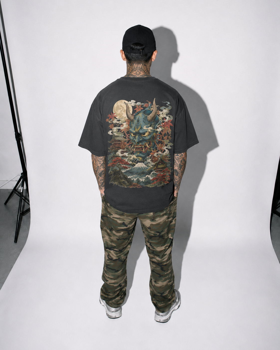 Watcher’s Gate Japanese mask tower oversized T-shirt by KUROGANE