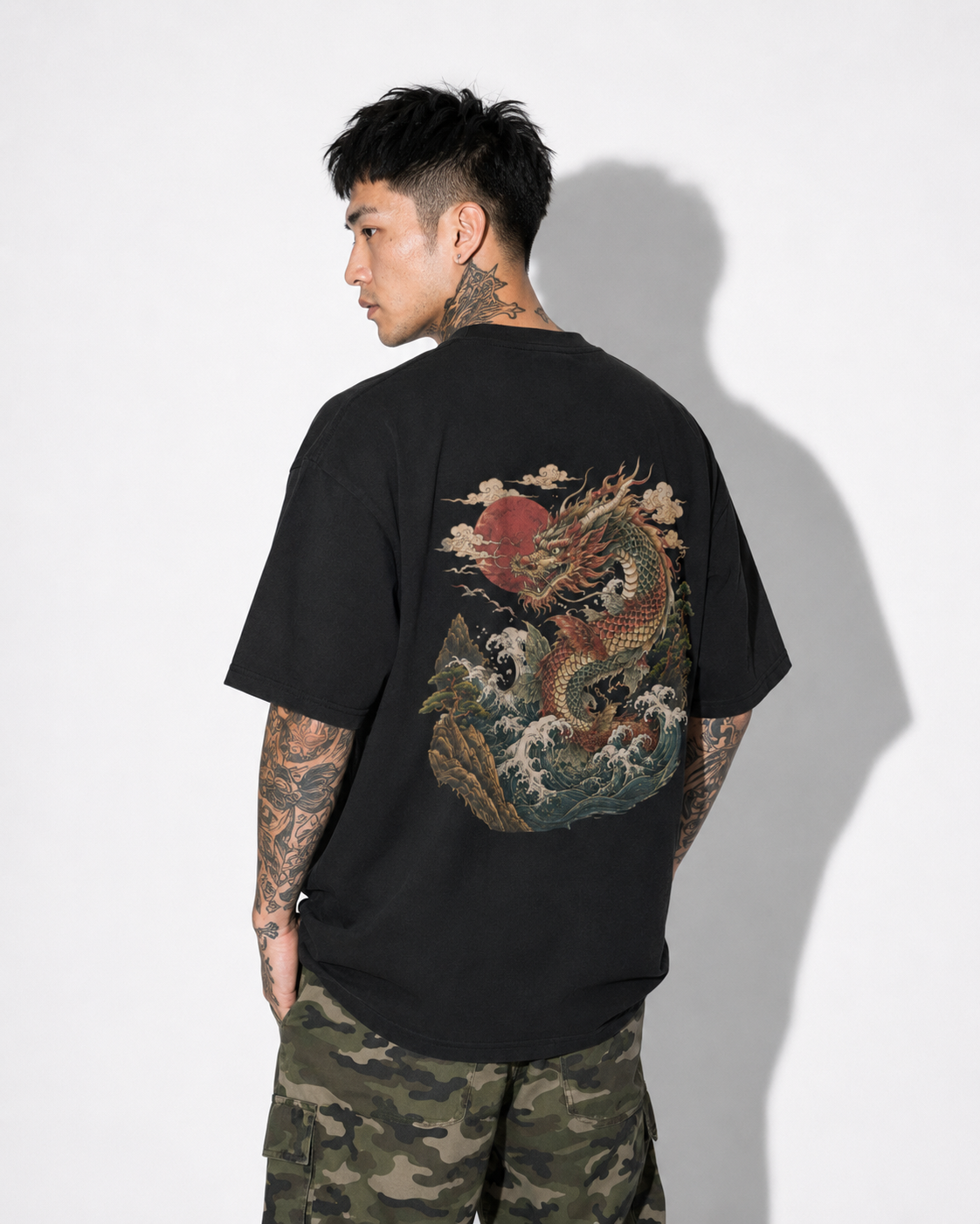 Dragon’s Ascent Japanese dragon oversized T-shirt by KUROGANE
