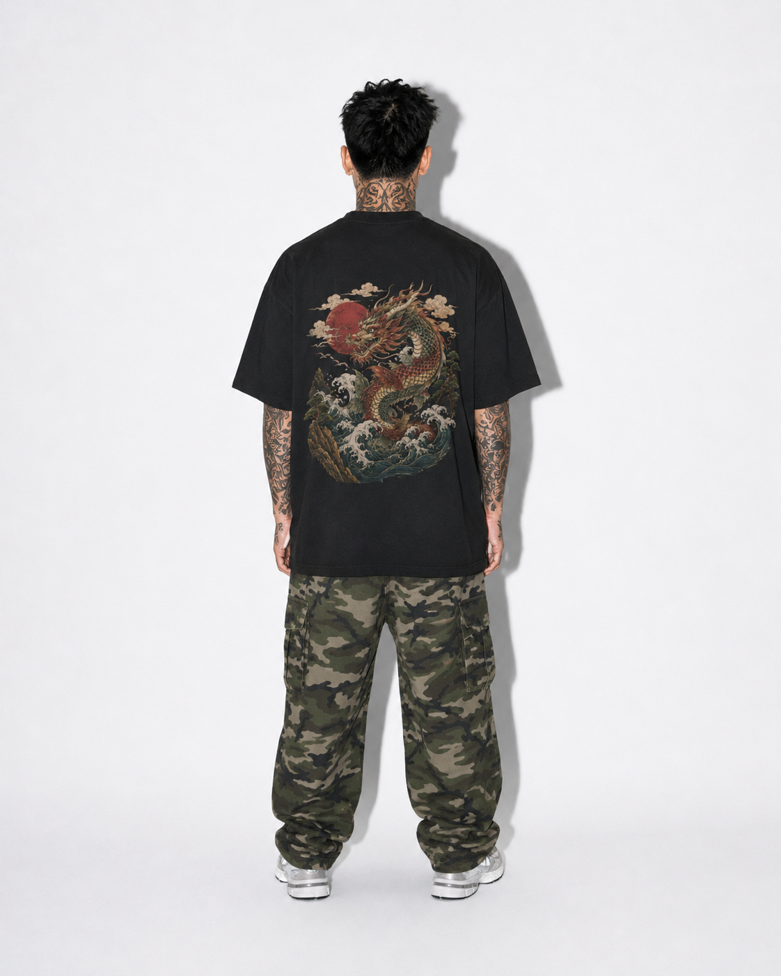 Dragon’s Ascent Japanese dragon oversized T-shirt by KUROGANE