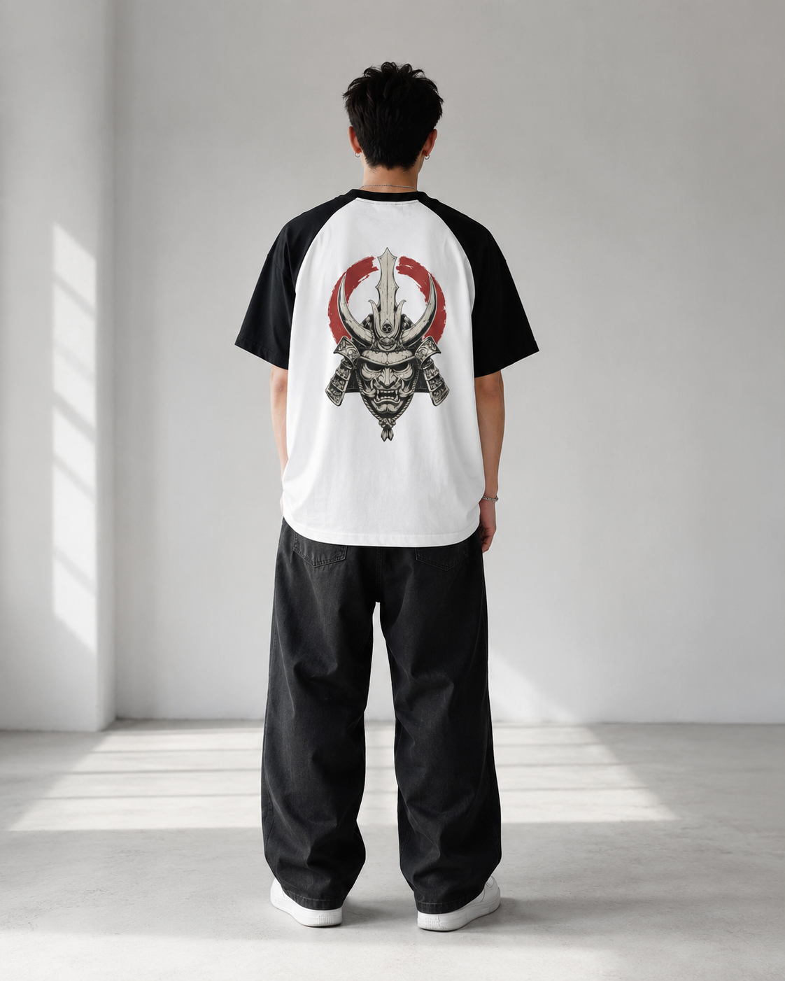 Crimson Visage — Japanese Mask Raglan T-Shirt