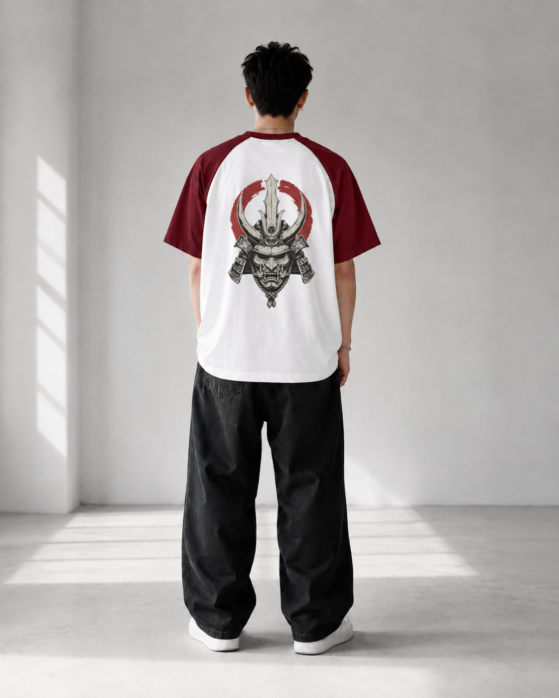 Crimson Visage — Japanese Mask Raglan T-Shirt