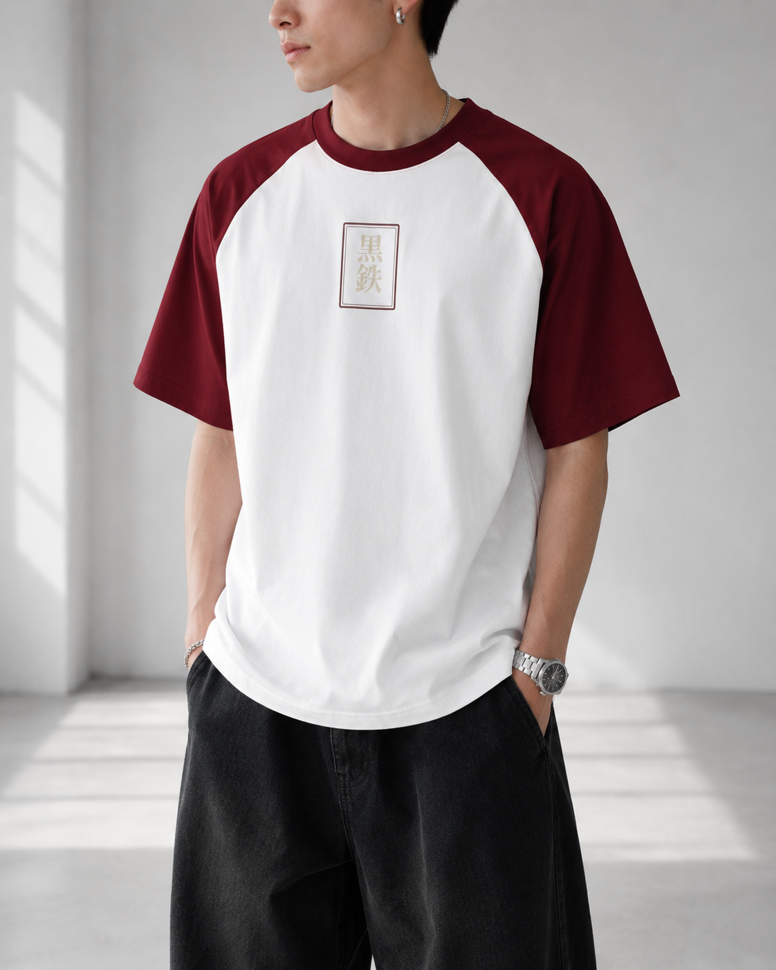 Crimson Visage — Japanese Mask Raglan T-Shirt