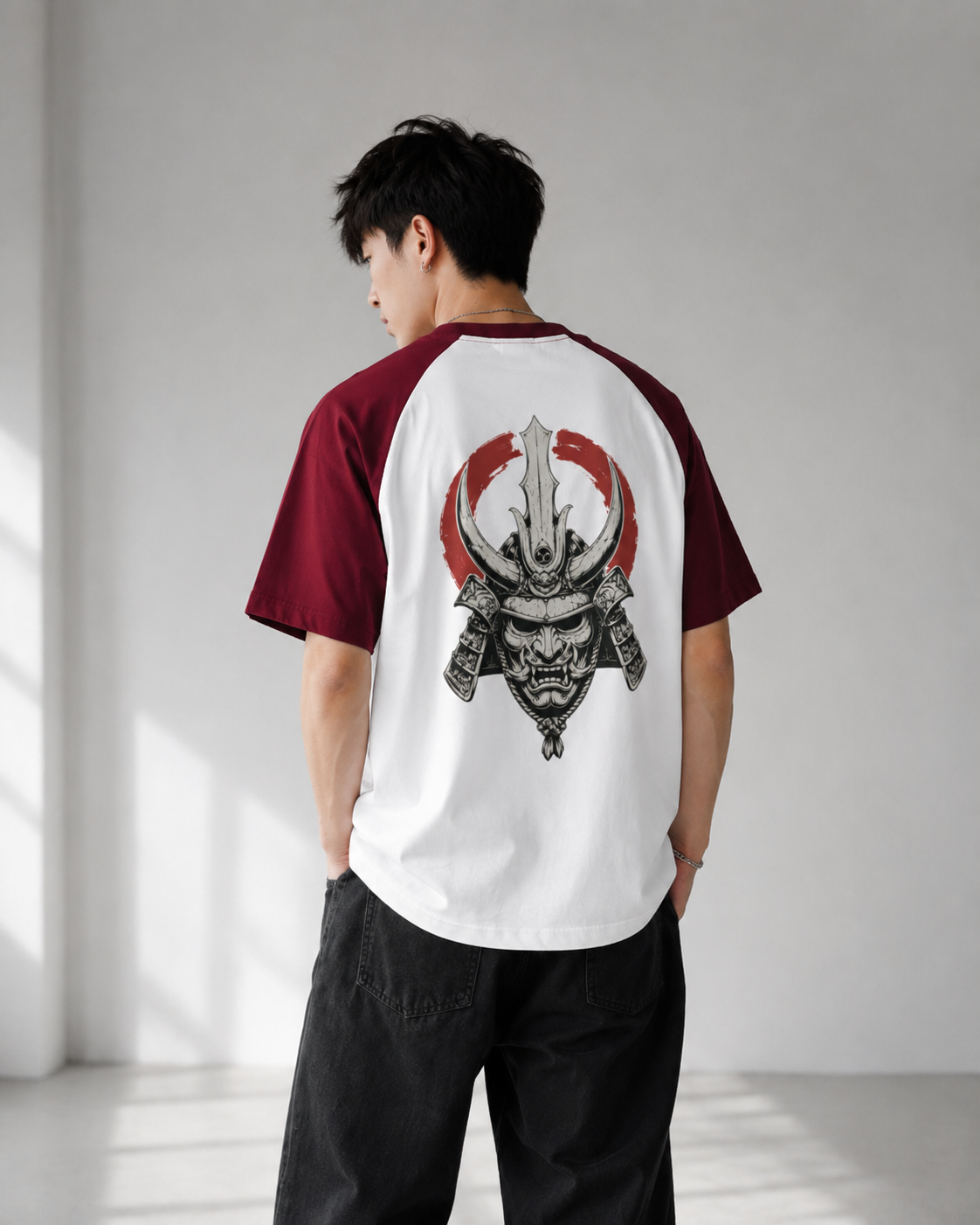 Crimson Visage — Japanese Mask Raglan T-Shirt