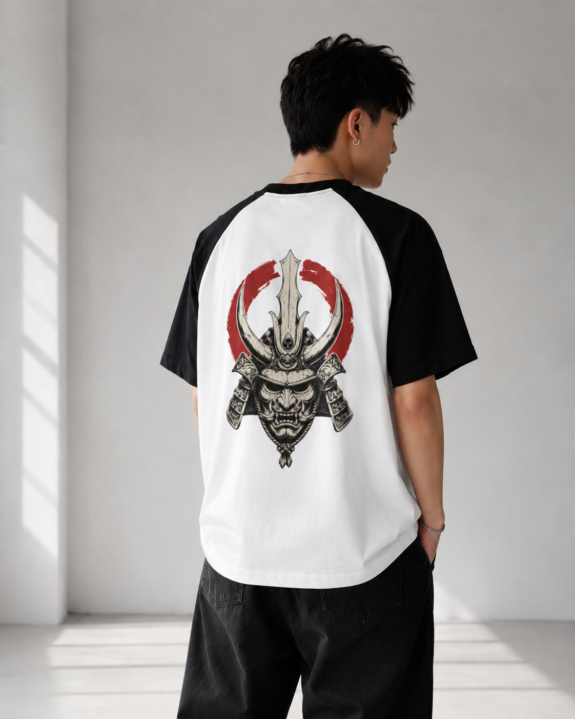 Crimson Visage — Japanese Mask Raglan T-Shirt