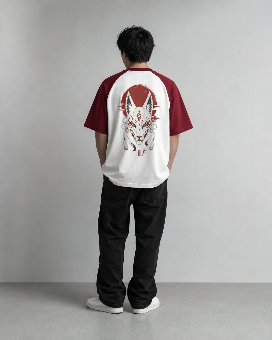Kitsune Veil — Japanese Fox Raglan T-Shirt