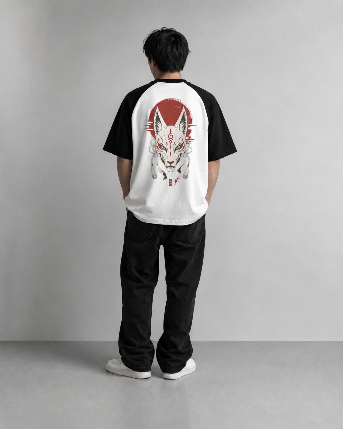 Kitsune Veil — Japanese Fox Raglan T-Shirt