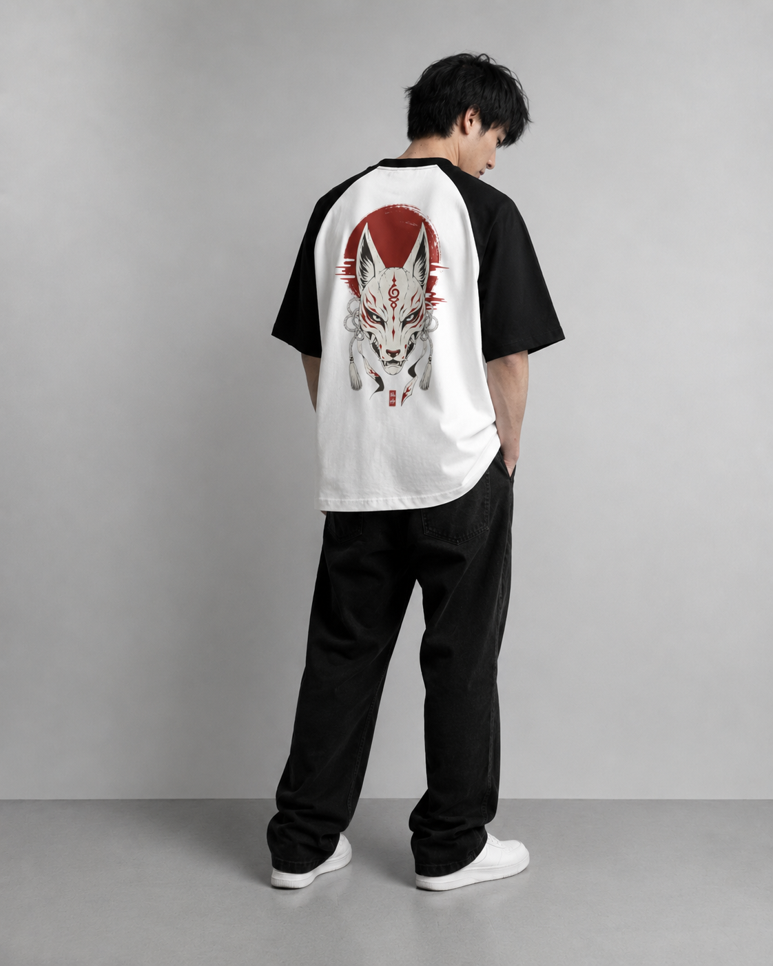 Kitsune Veil — Japanese Fox Raglan T-Shirt