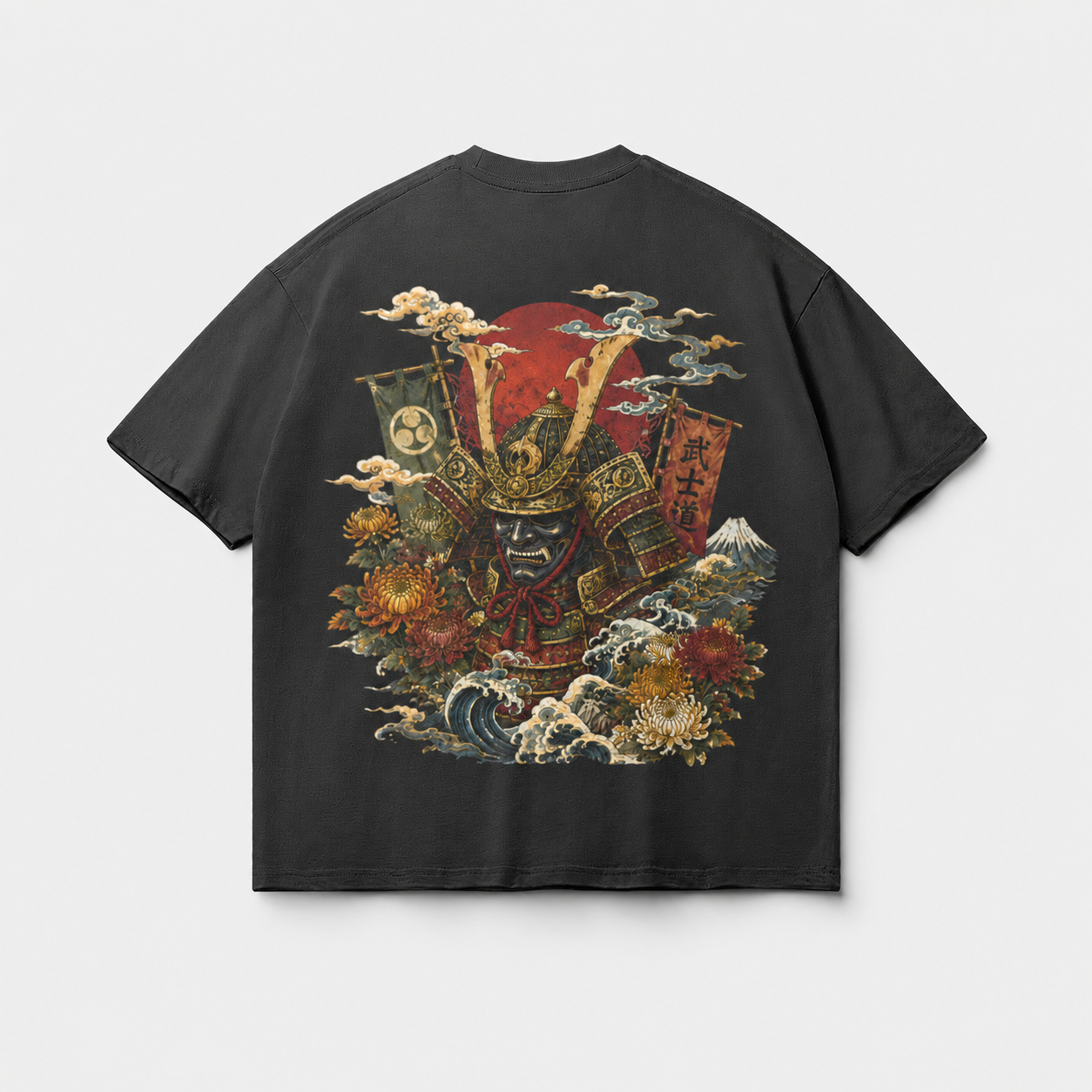 Unbroken Mask Japanese warrior mask oversized T-shirt by KUROGANE