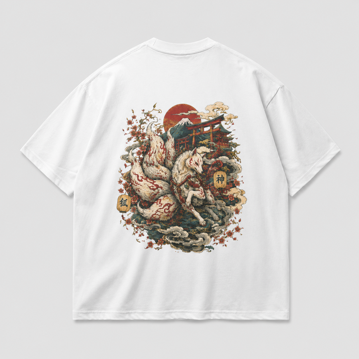 Foxfire Trail Japanese kitsune oversized T-shirt by KUROGANE