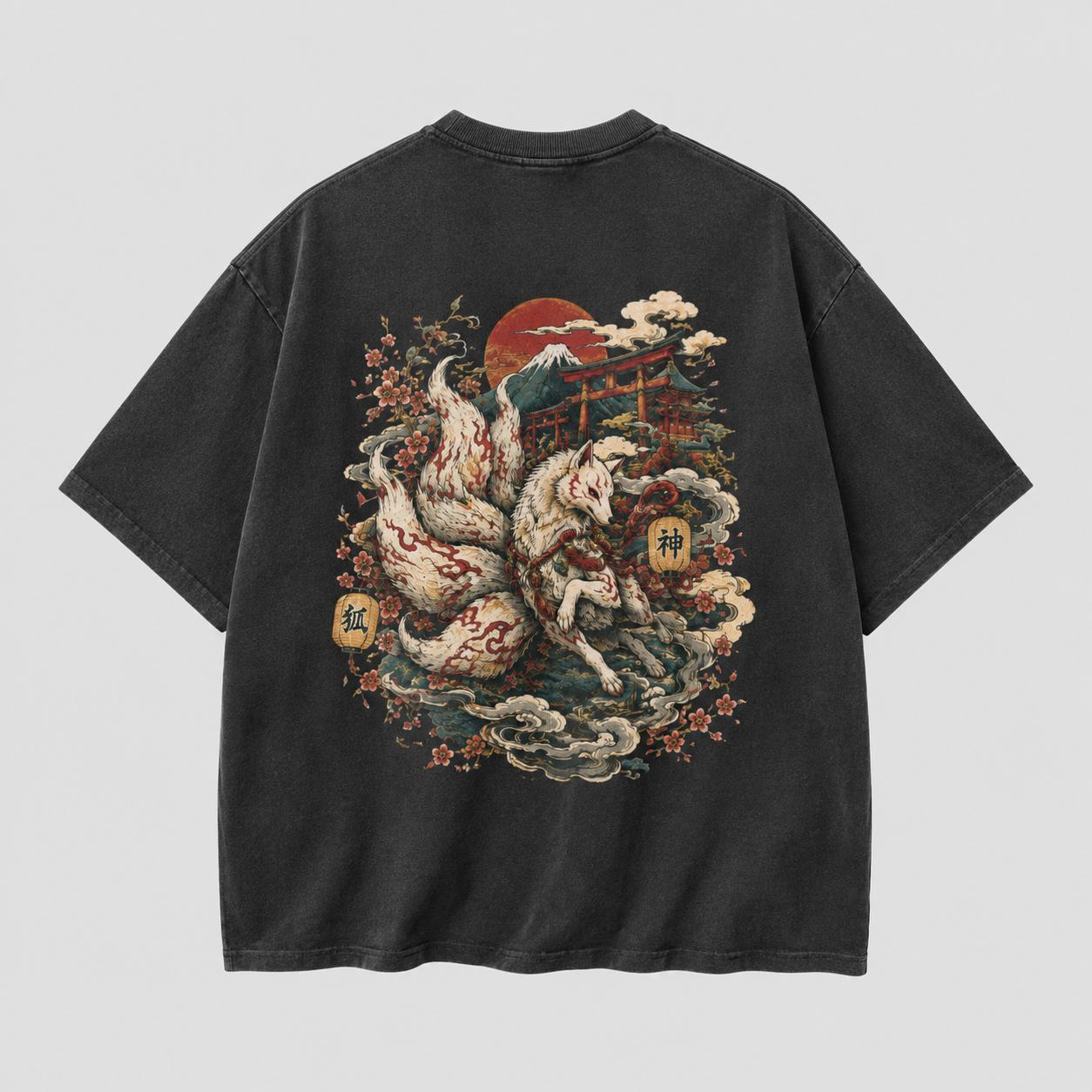 Foxfire Trail Japanese kitsune oversized T-shirt by KUROGANE