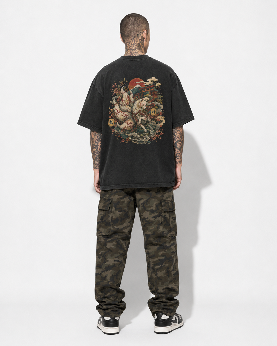 Foxfire Trail Japanese kitsune oversized T-shirt by KUROGANE
