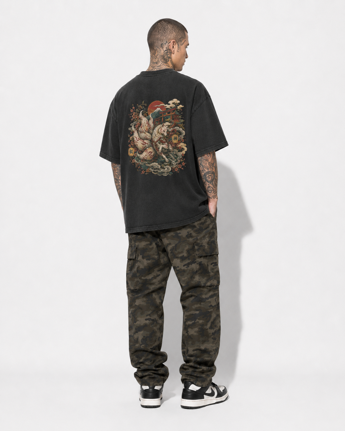 Foxfire Trail Japanese kitsune oversized T-shirt by KUROGANE