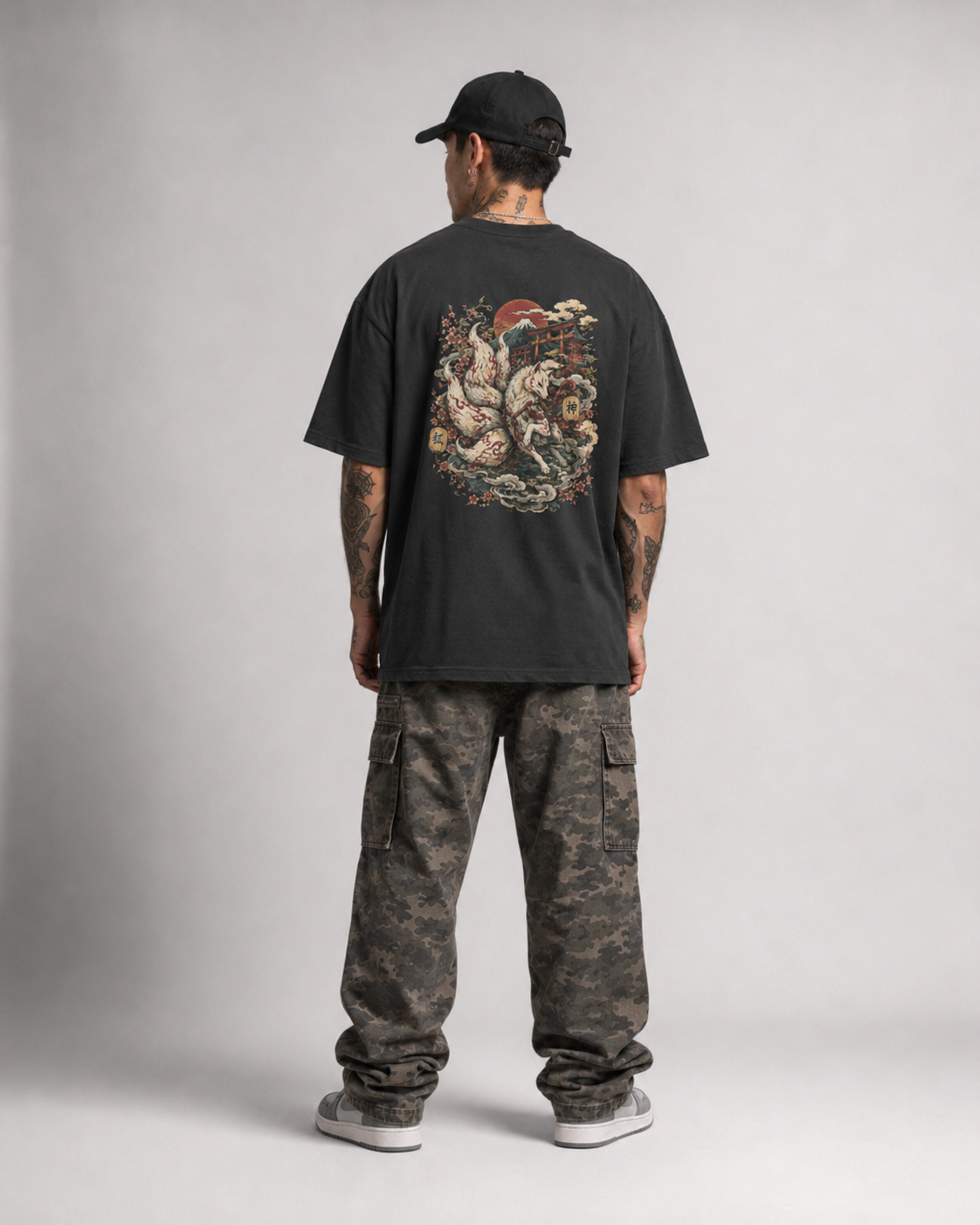 Foxfire Trail Japanese kitsune oversized T-shirt by KUROGANE