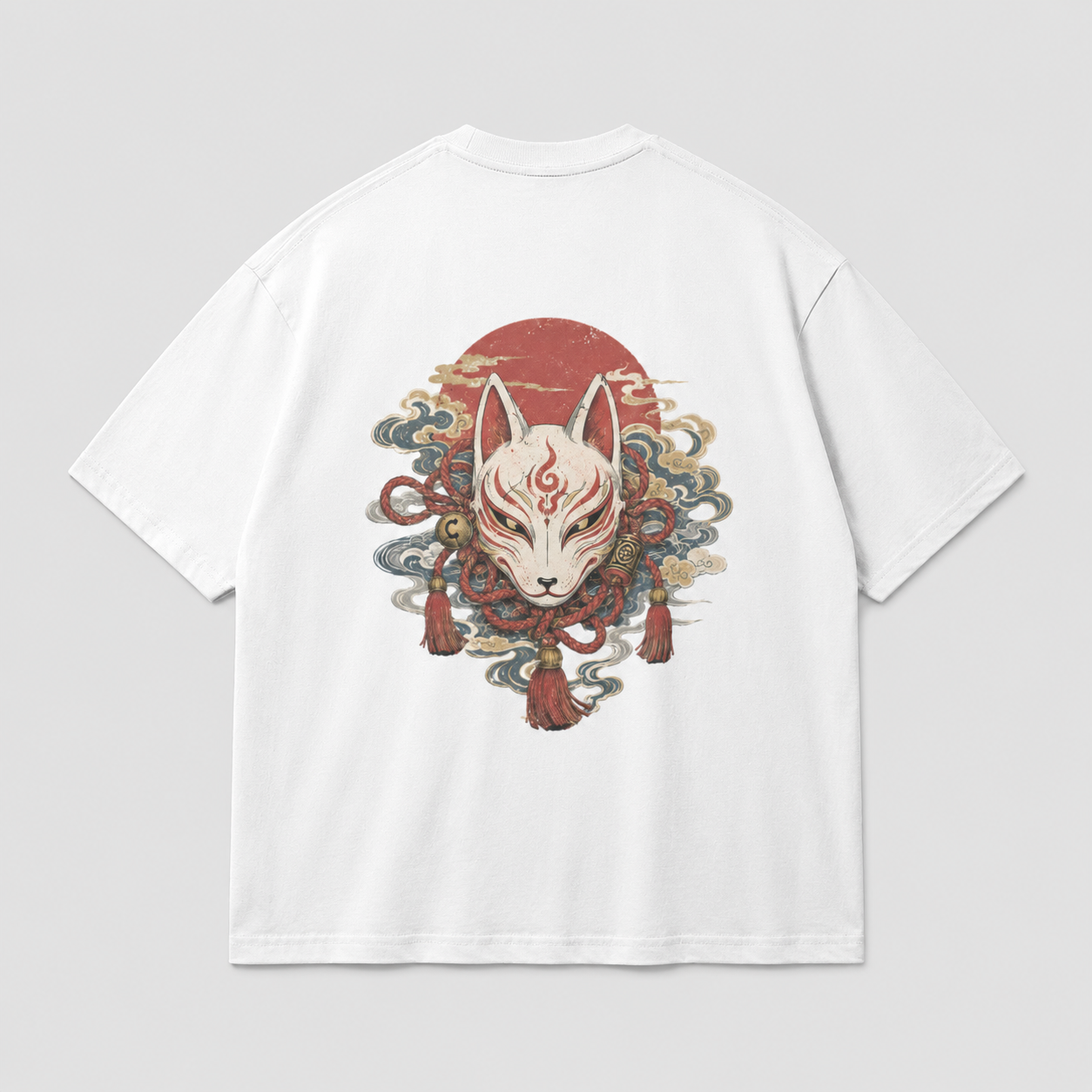 Veiled Kitsune Japanese fox mask oversized T-shirt by KUROGANE