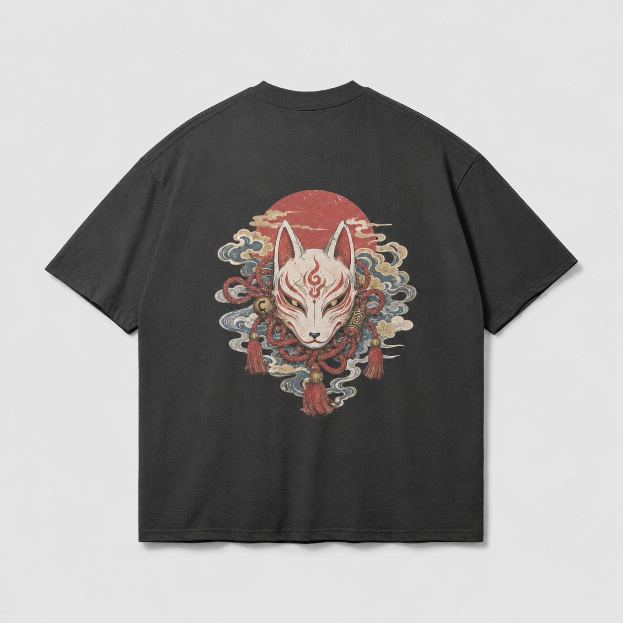 Veiled Kitsune Japanese fox mask oversized T-shirt by KUROGANE