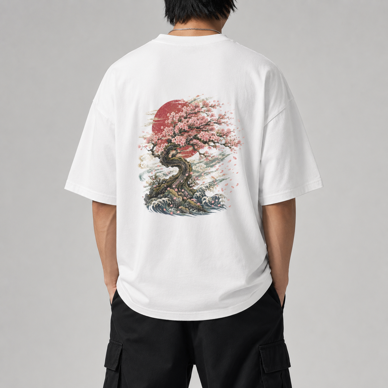 Falling Blossom Japanese sakura oversized T-shirt by KUROGANE