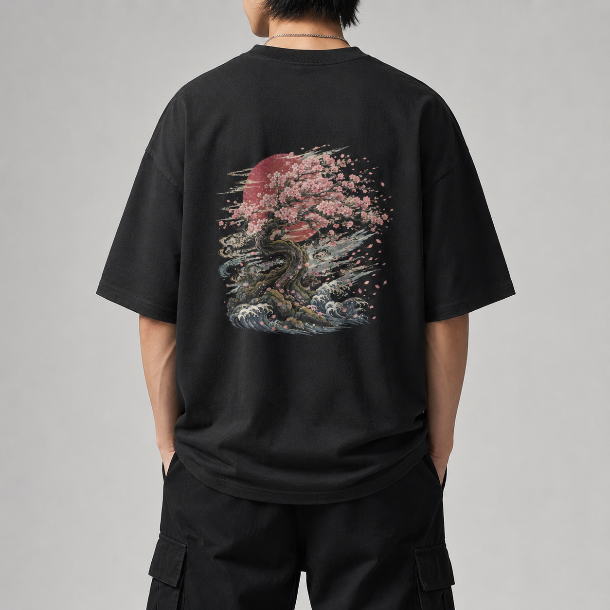 Falling Blossom Japanese sakura oversized T-shirt by KUROGANE
