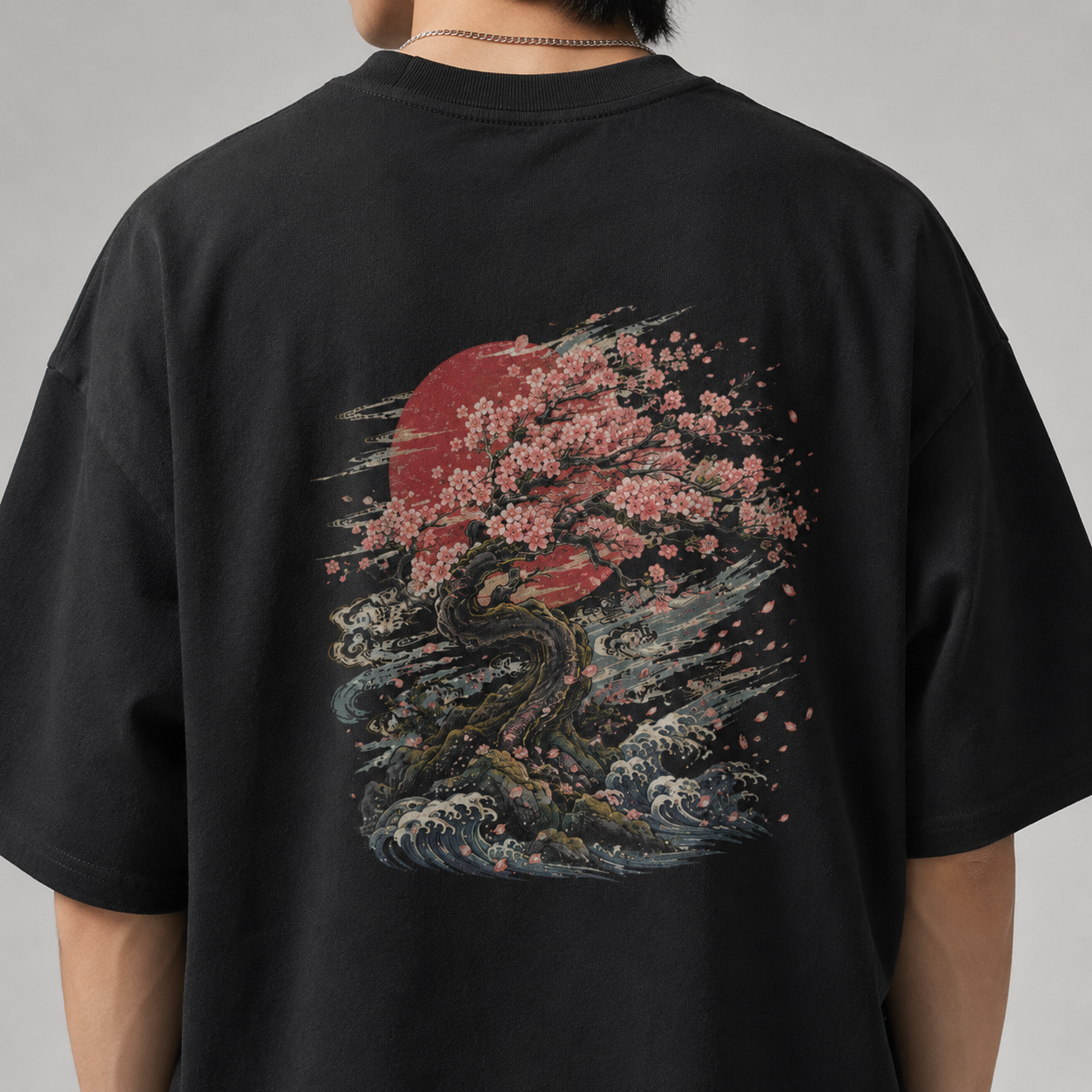 Falling Blossom Japanese sakura oversized T-shirt by KUROGANE