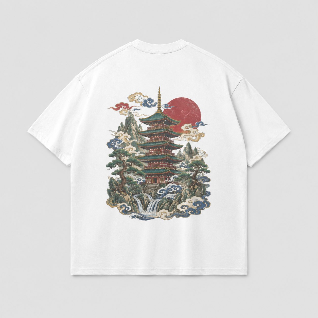 Last Light Pagoda Japanese tower oversized T-shirt by KUROGANE