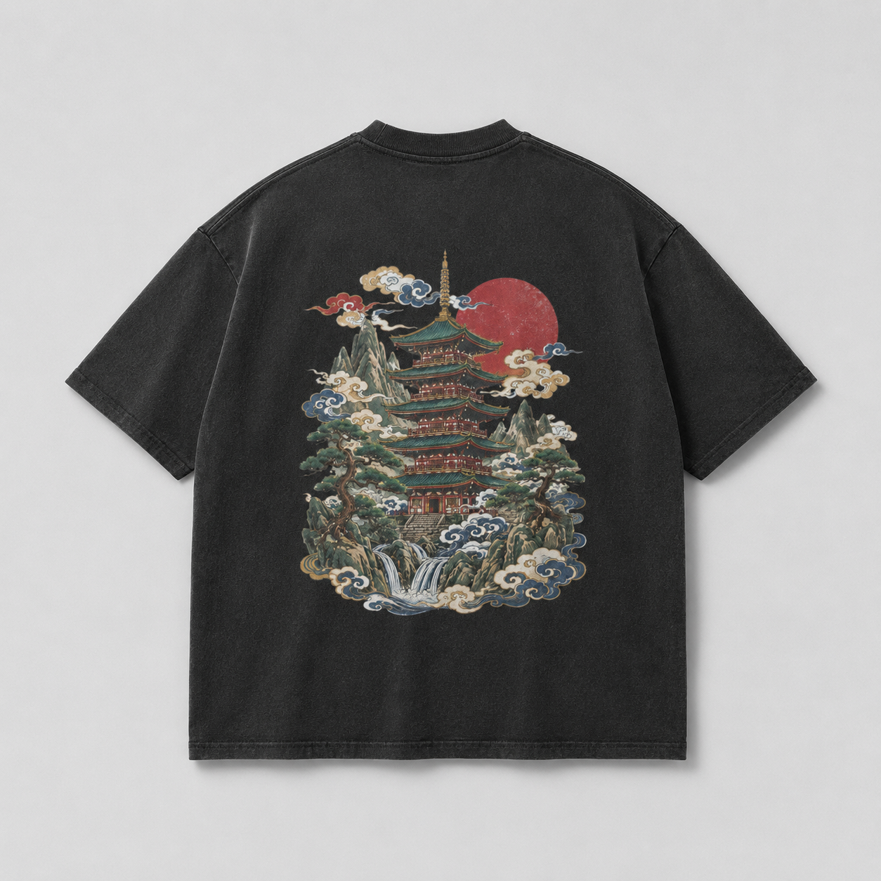 Last Light Pagoda Japanese tower oversized T-shirt by KUROGANE