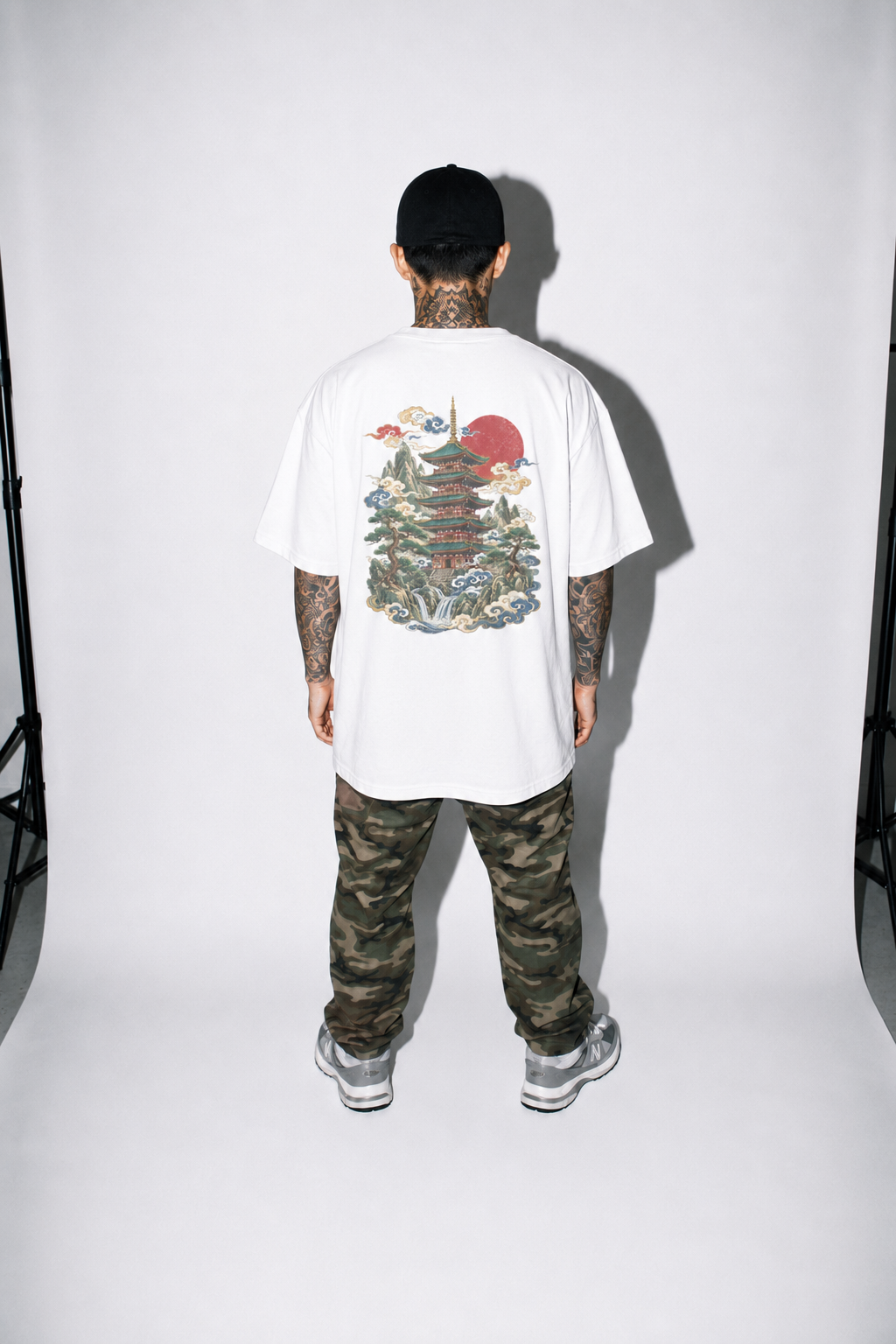 Last Light Pagoda Japanese tower oversized T-shirt by KUROGANE