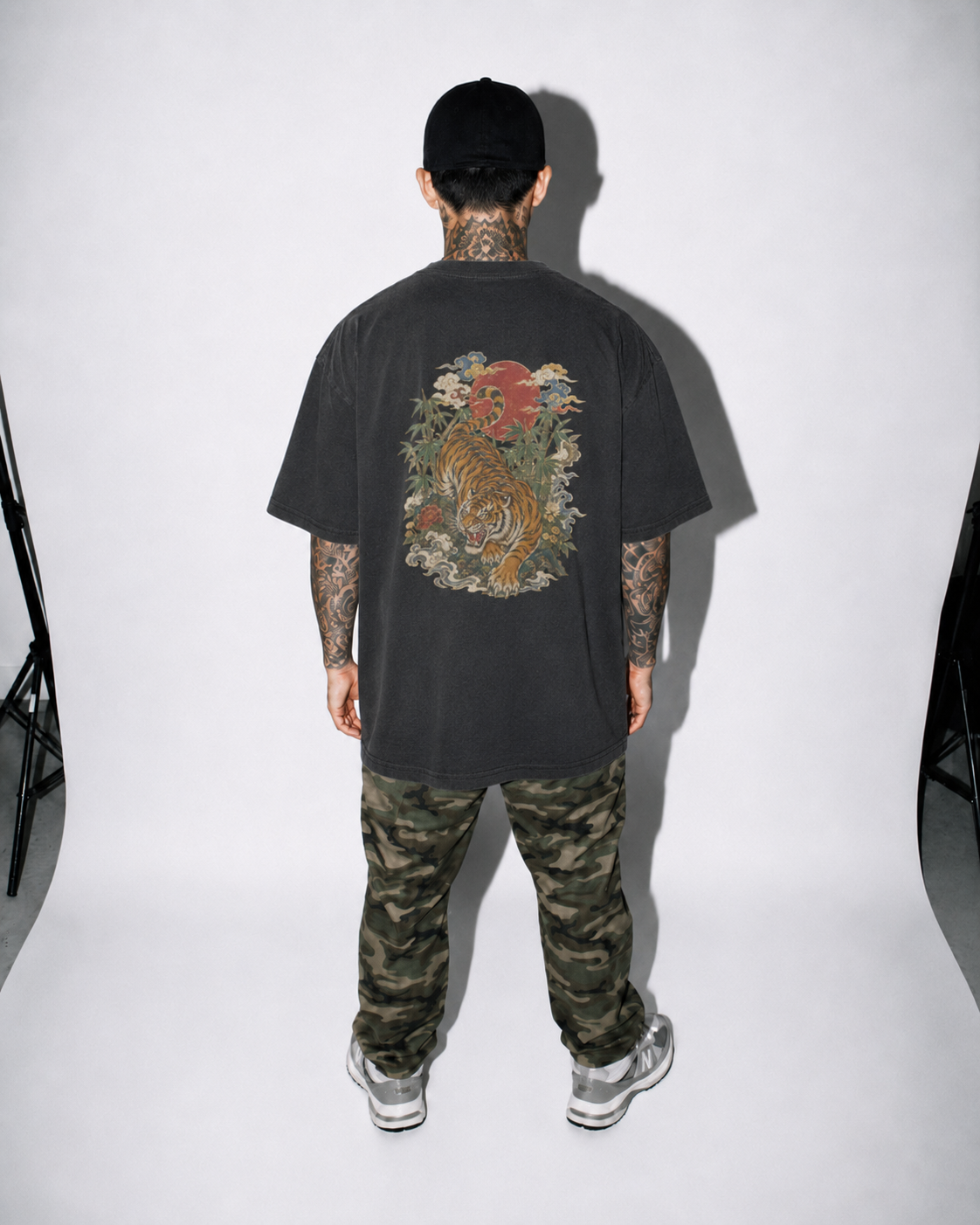 Silent Prowl Japanese tiger oversized T-shirt by KUROGANE