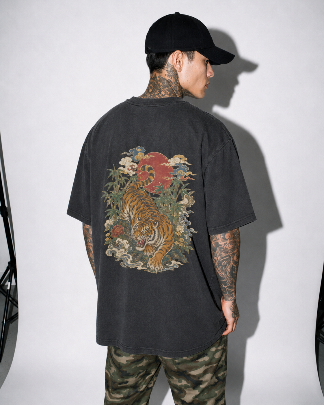 Silent Prowl Japanese tiger oversized T-shirt by KUROGANE