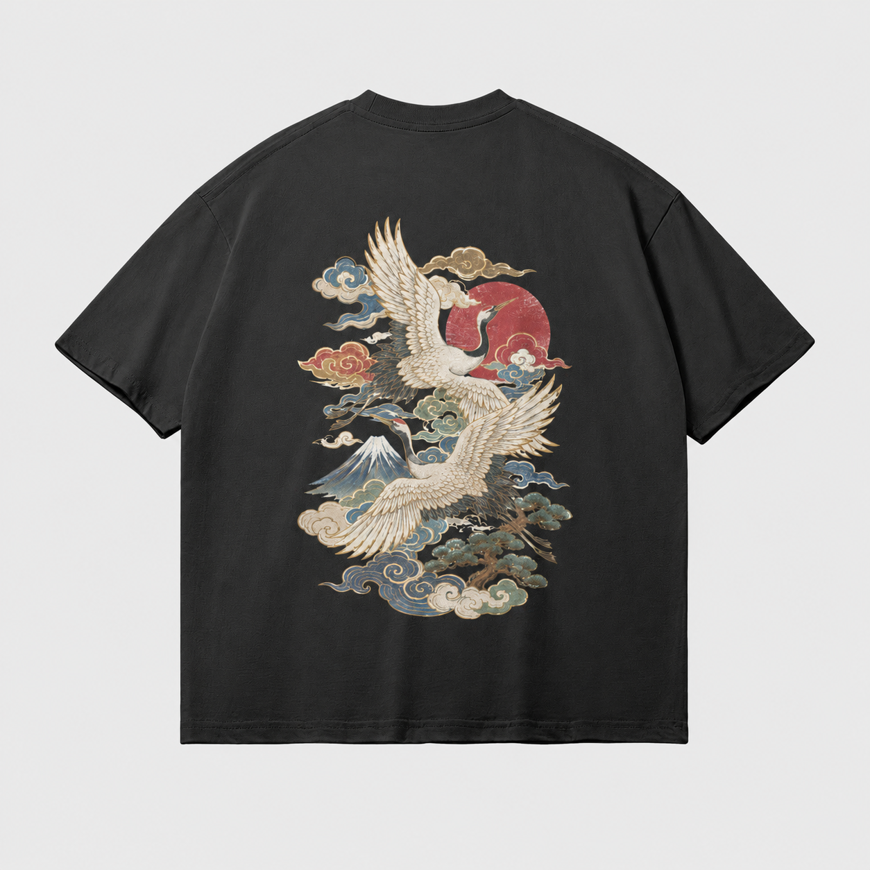 Moonlit Wings Japanese crane oversized T-shirt by KUROGANE