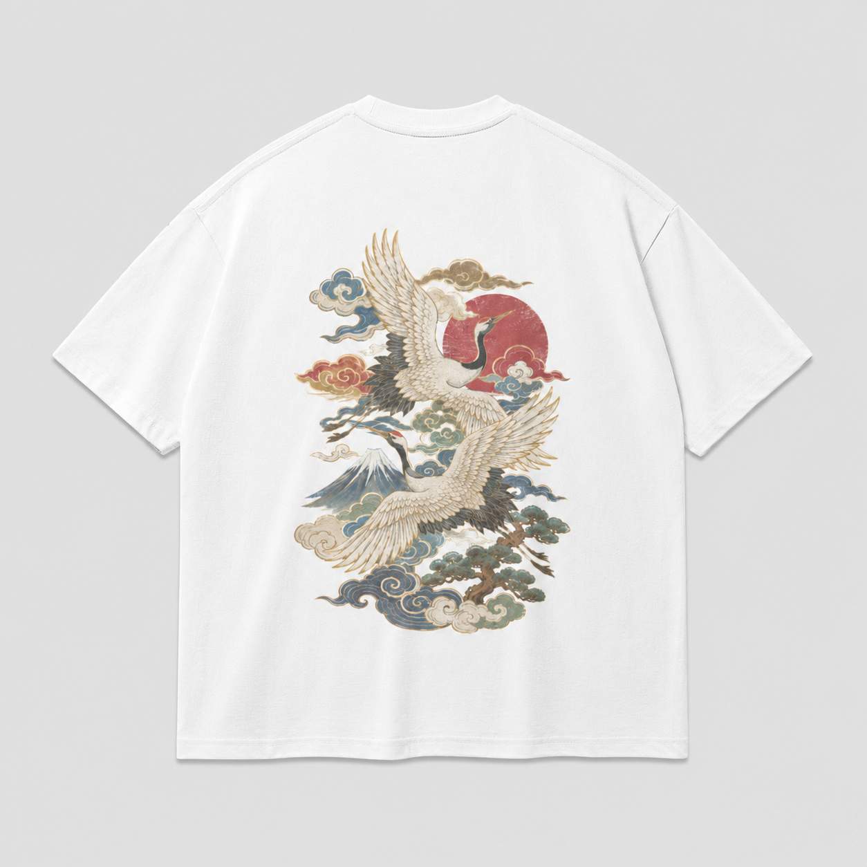 Moonlit Wings Japanese crane oversized T-shirt by KUROGANE