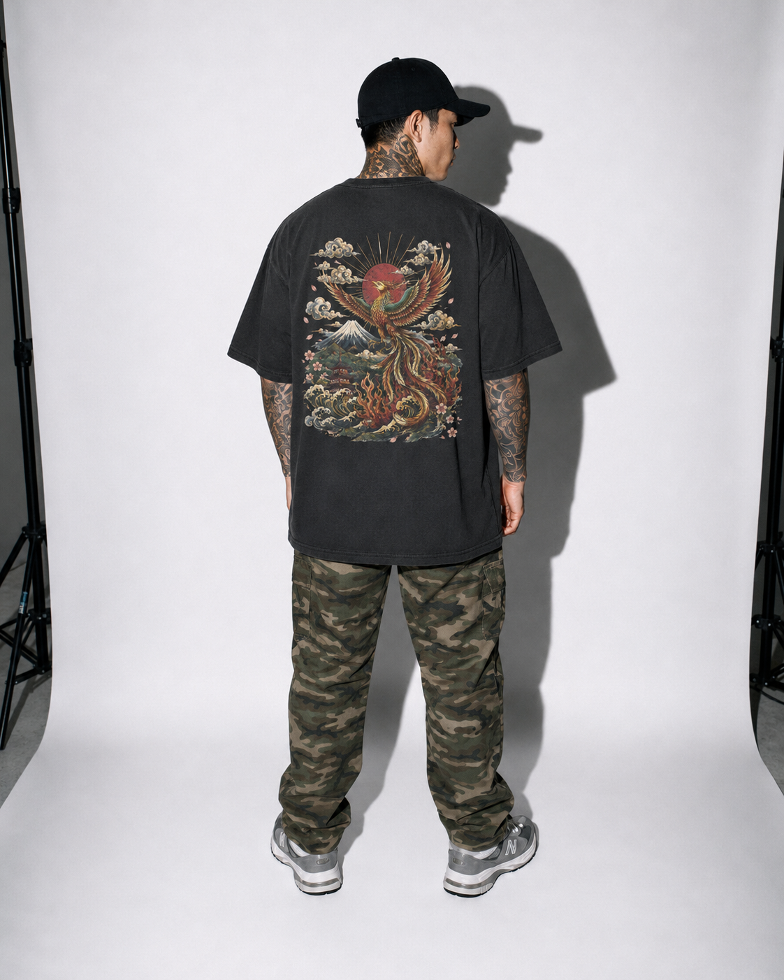 Ashborn Flight Japanese phoenix oversized T-shirt by KUROGANE