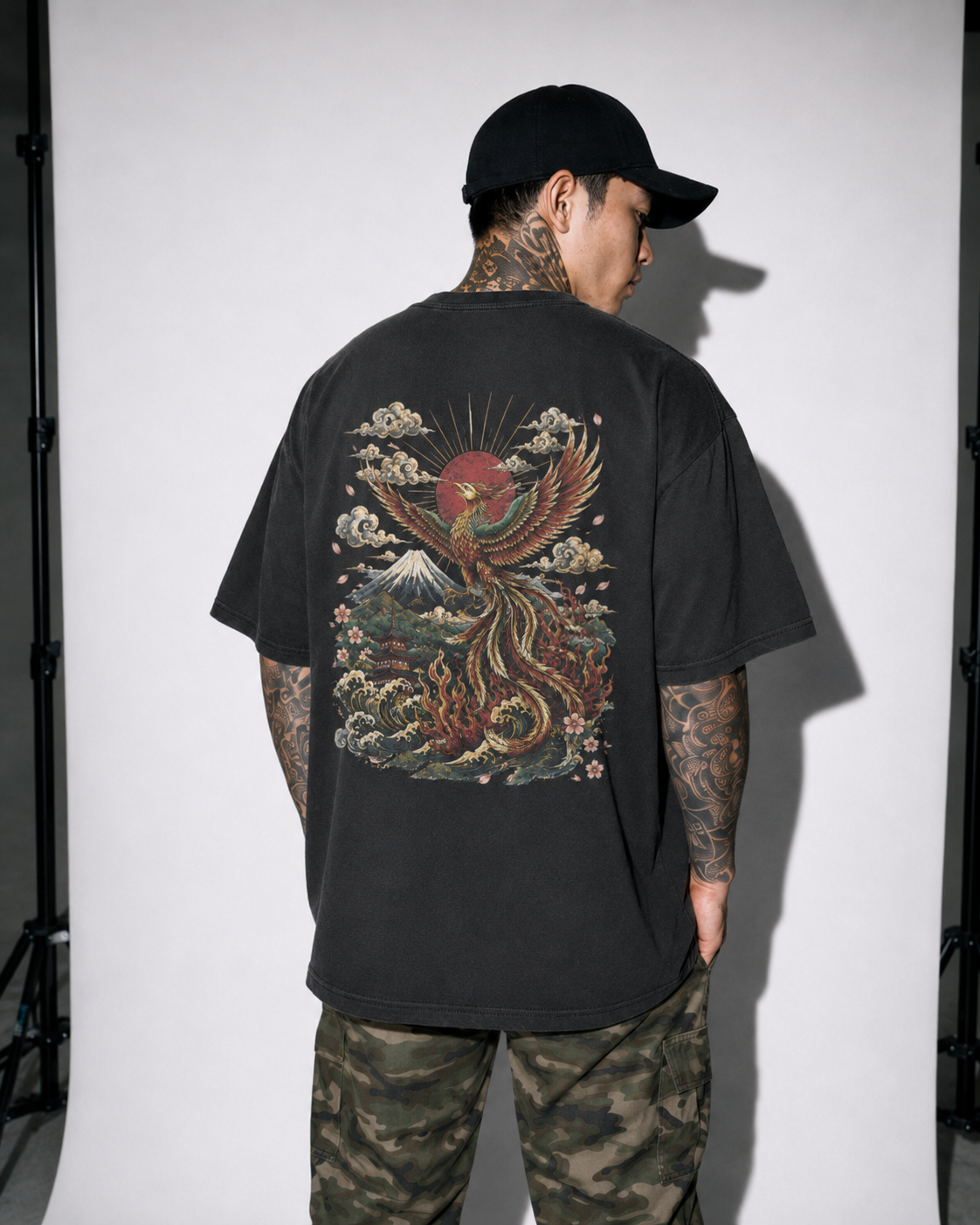Ashborn Flight Japanese phoenix oversized T-shirt by KUROGANE