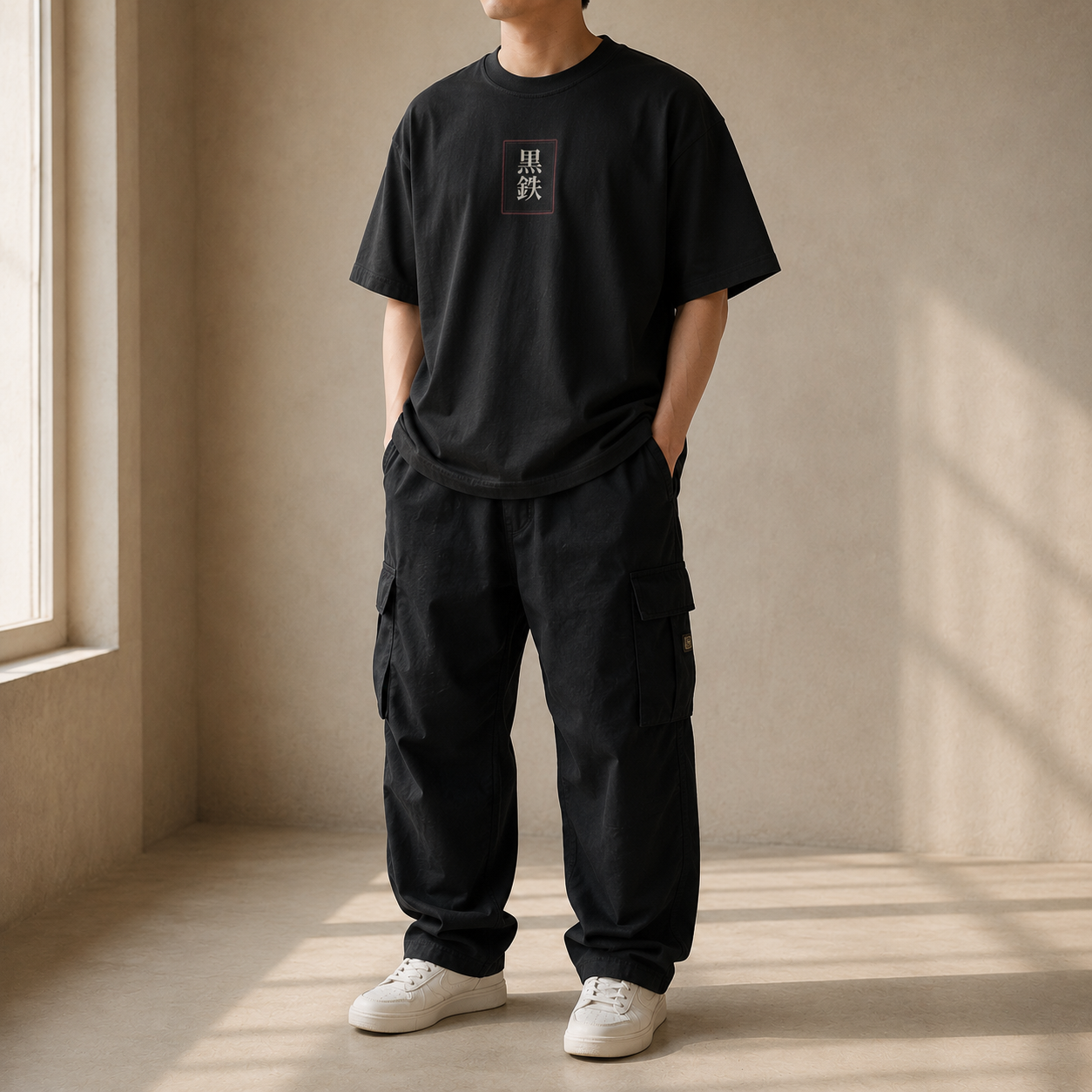 Gated Resolve Japanese warrior mask oversized T-shirt by KUROGANE