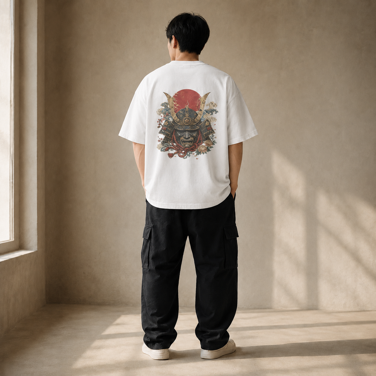 Gated Resolve Japanese warrior mask oversized T-shirt by KUROGANE