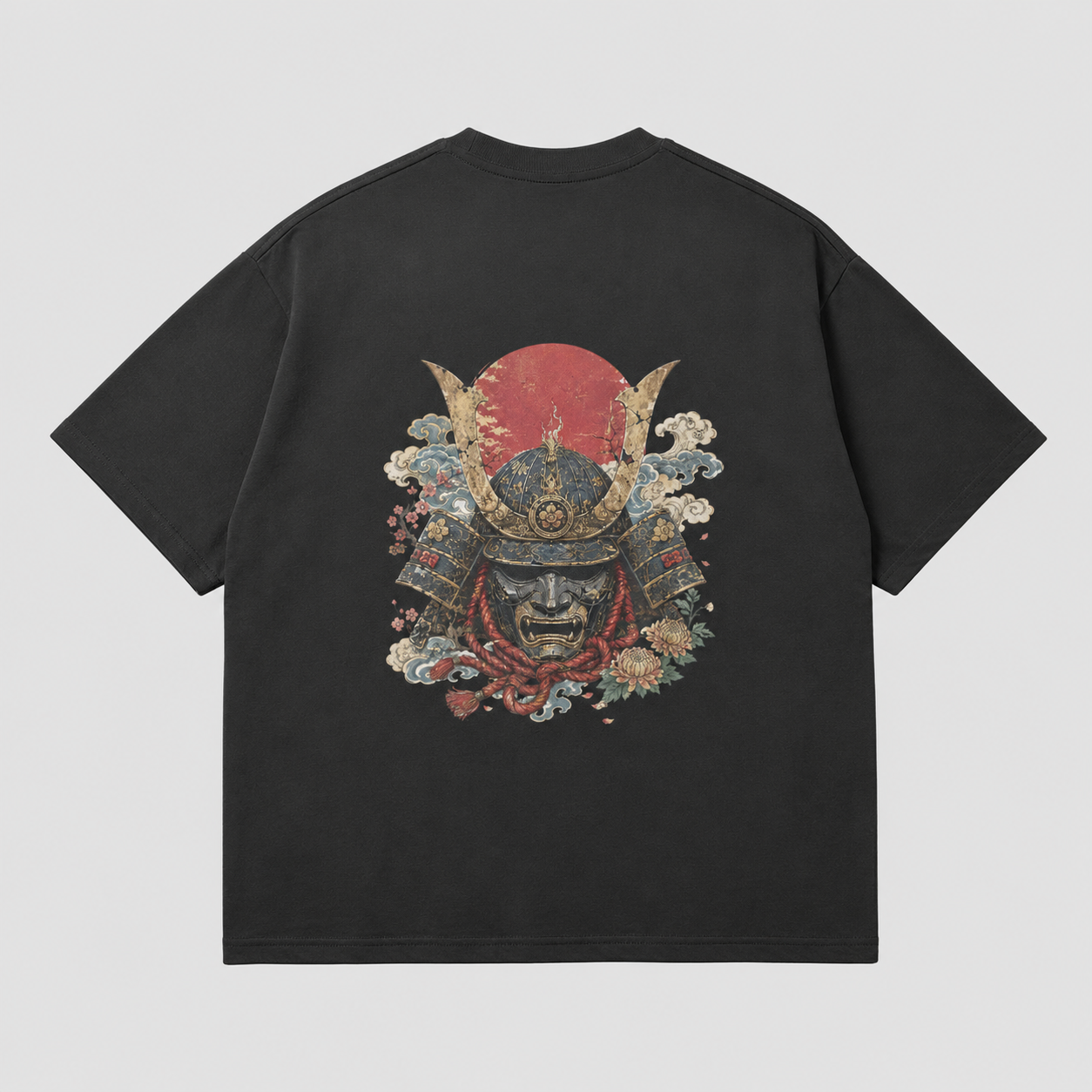 Gated Resolve Japanese warrior mask oversized T-shirt by KUROGANE