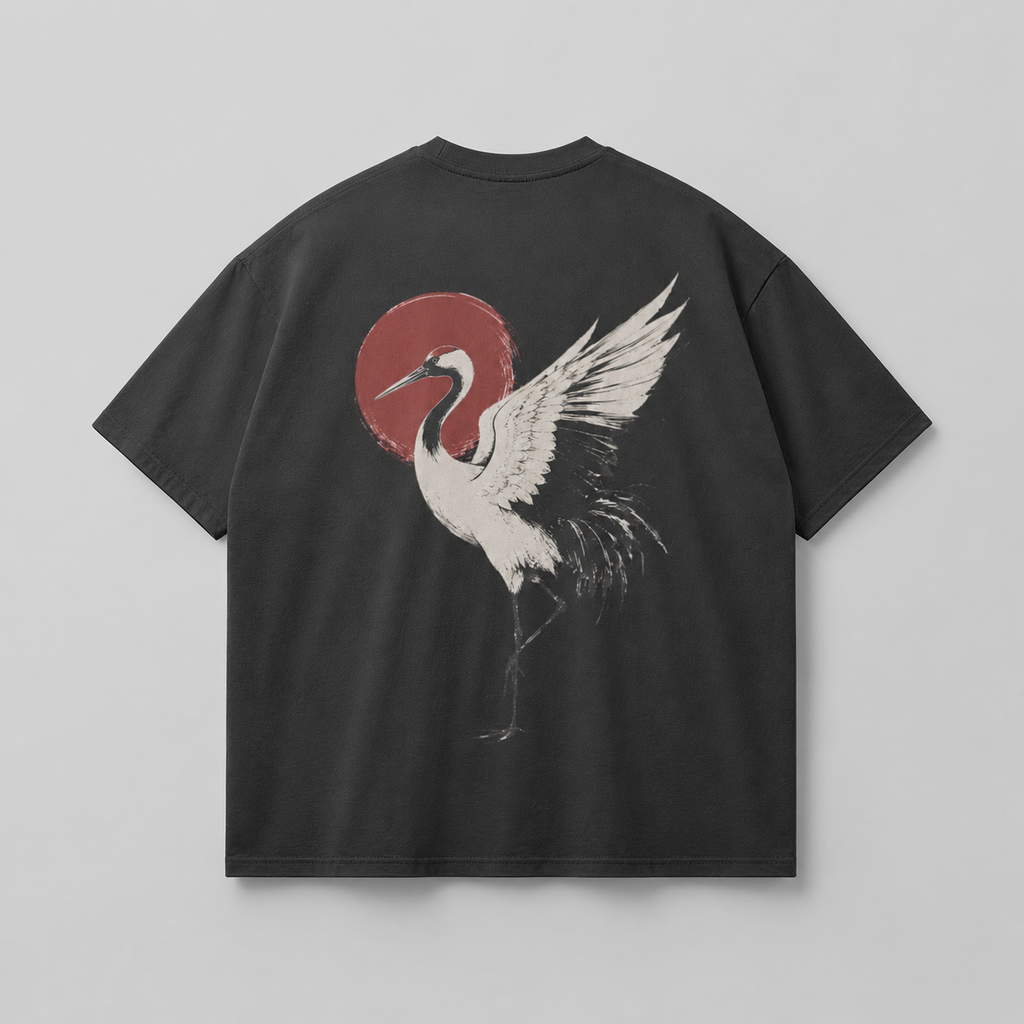 Moonlit Crane — Japanese Crane Graphic T-Shirt
