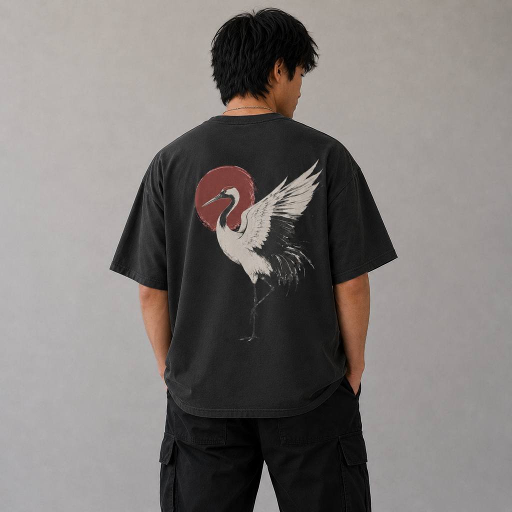 Moonlit Crane — Japanese Crane Graphic T-Shirt