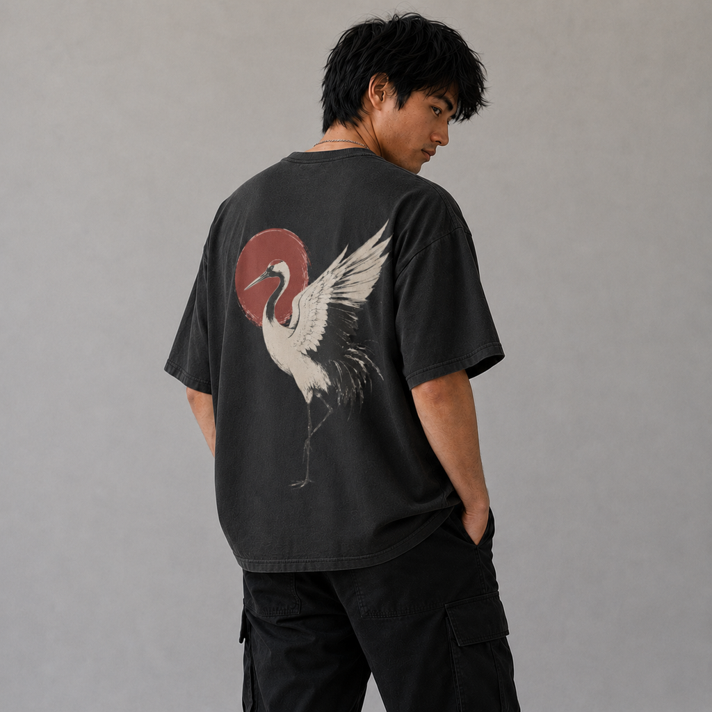 Moonlit Crane — Japanese Crane Graphic T-Shirt