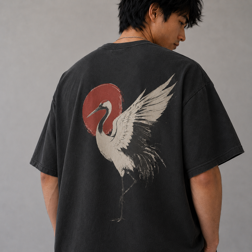 Moonlit Crane — Japanese Crane Graphic T-Shirt