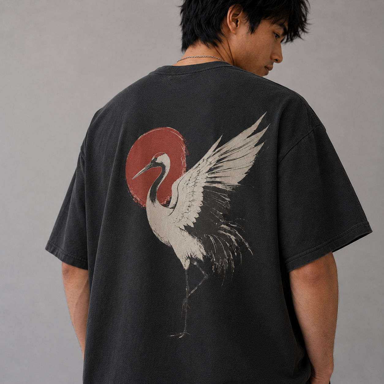 Moonlit Crane — Japanese Crane Graphic T-Shirt