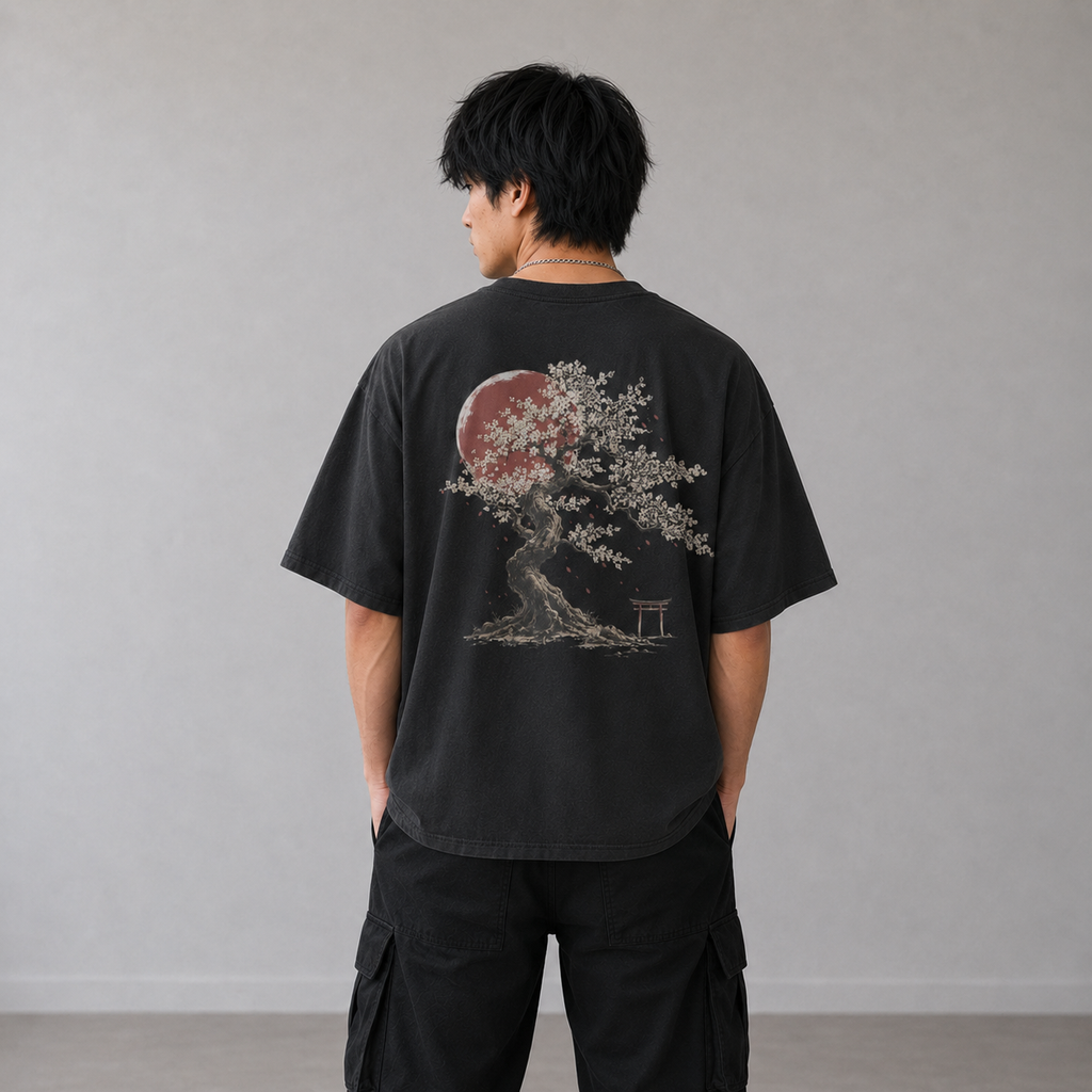 Blood Moon Sakura — Japanese Blossom Graphic T-Shirt