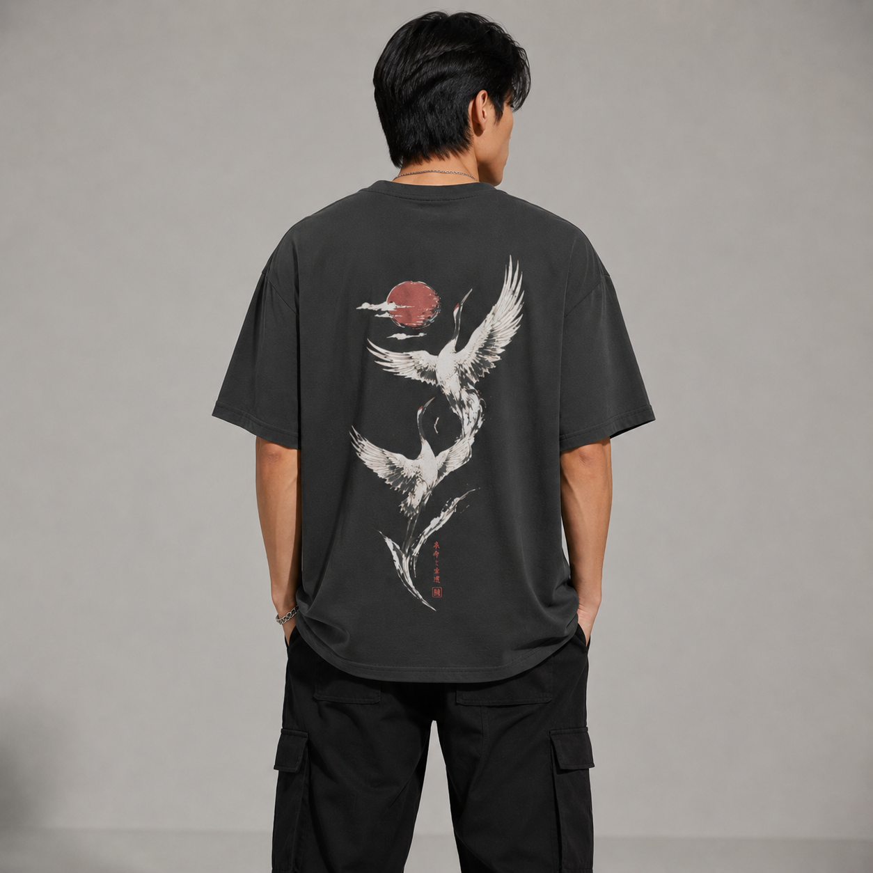 Twin Crane Moon — Japanese Crane Graphic T-Shirt