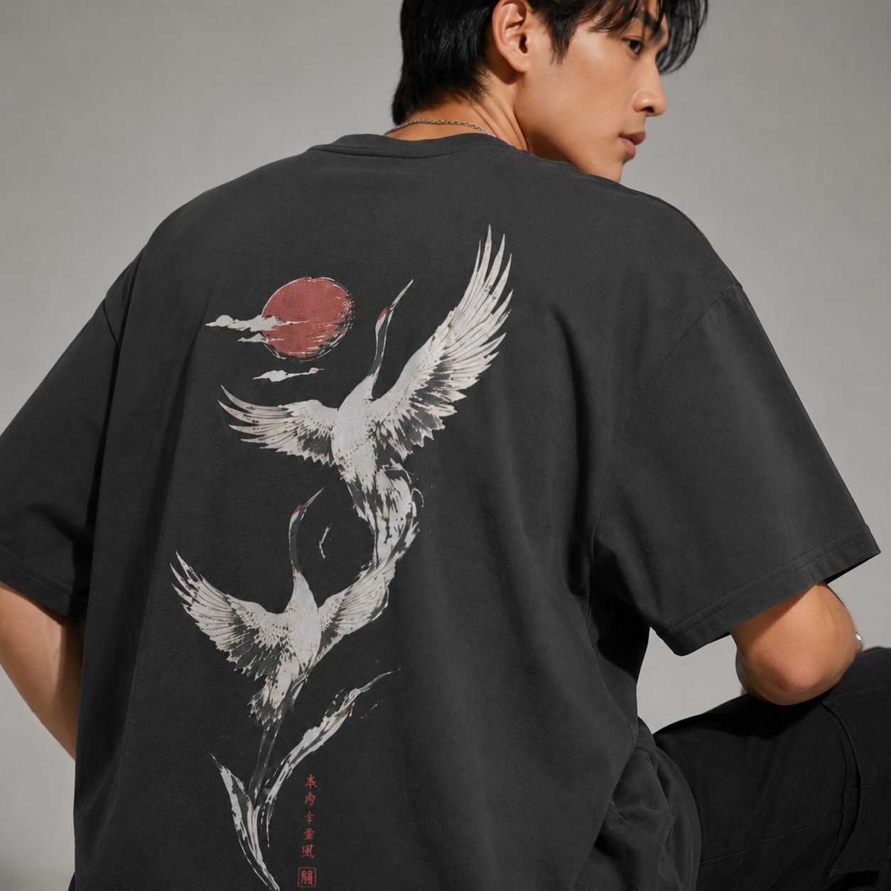 Twin Crane Moon — Japanese Crane Graphic T-Shirt