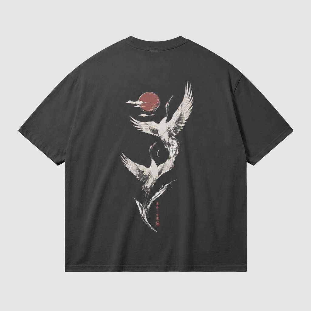 Twin Crane Moon — Japanese Crane Graphic T-Shirt
