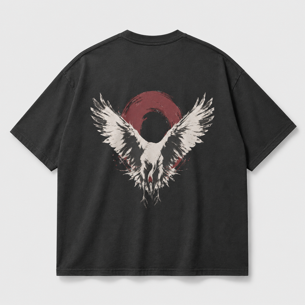 Red Moon Crane — Japanese Crane Graphic T-Shirt