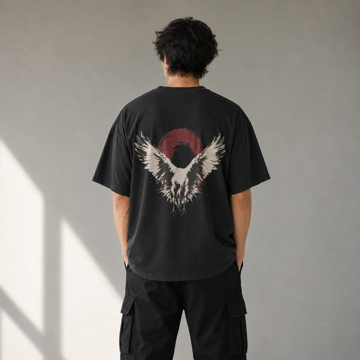 Red Moon Crane — Japanese Crane Graphic T-Shirt