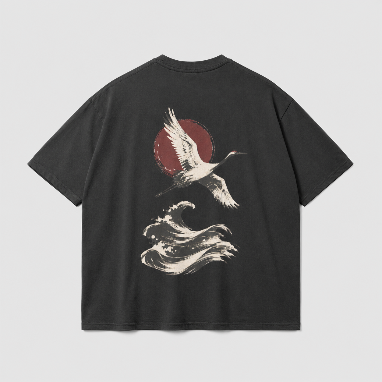 Crane Tide — Japanese Crane & Wave Graphic T-Shirt