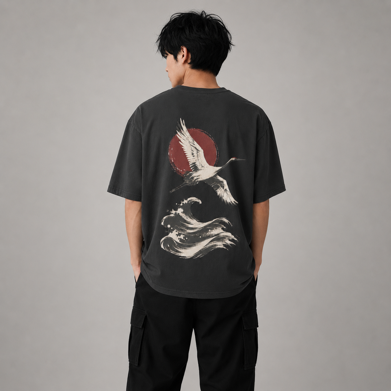 Crane Tide — Japanese Crane & Wave Graphic T-Shirt