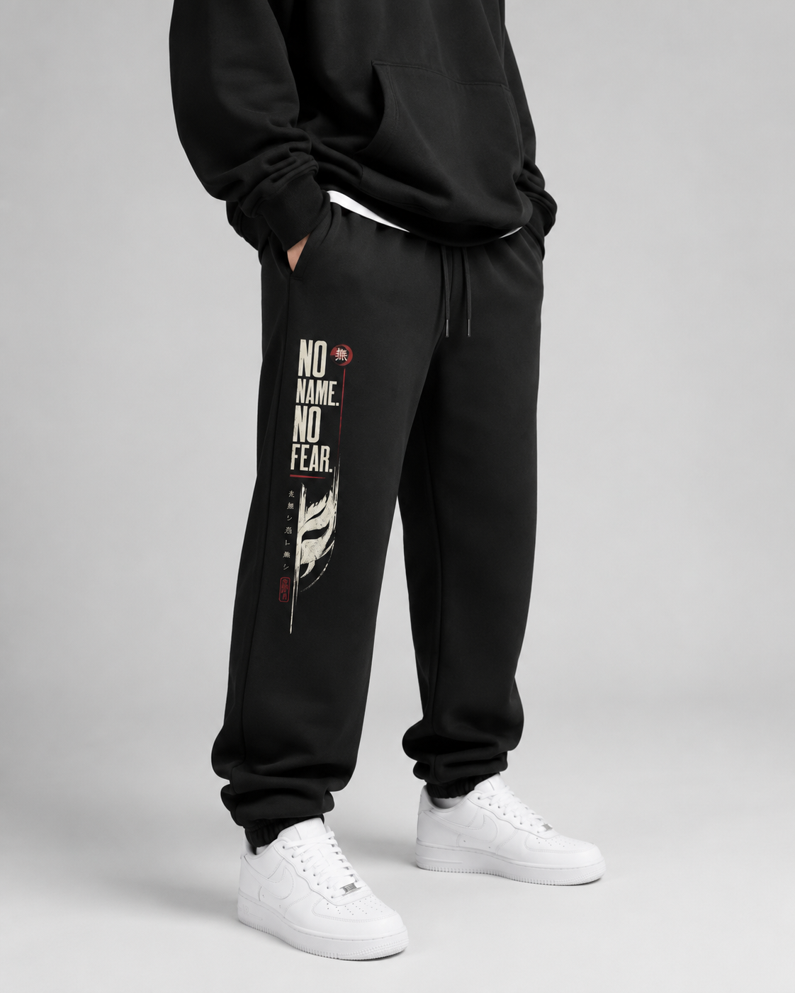 No Name No Fear black joggers streetwear styling
