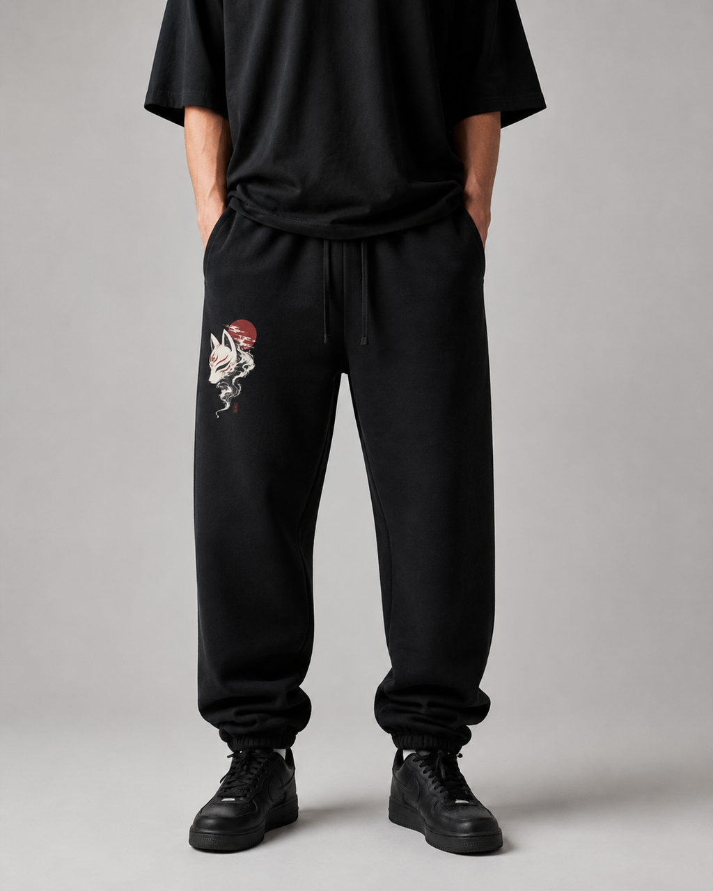 Kitsune Shadow — Japanese Fox Graphic Sweatpants
