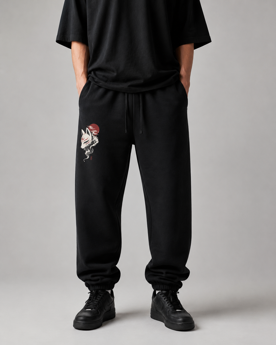 Kitsune Shadow — Japanese Fox Graphic Sweatpants